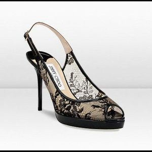 Jimmy Choo Nova Black Lace Patent Leather Heels
